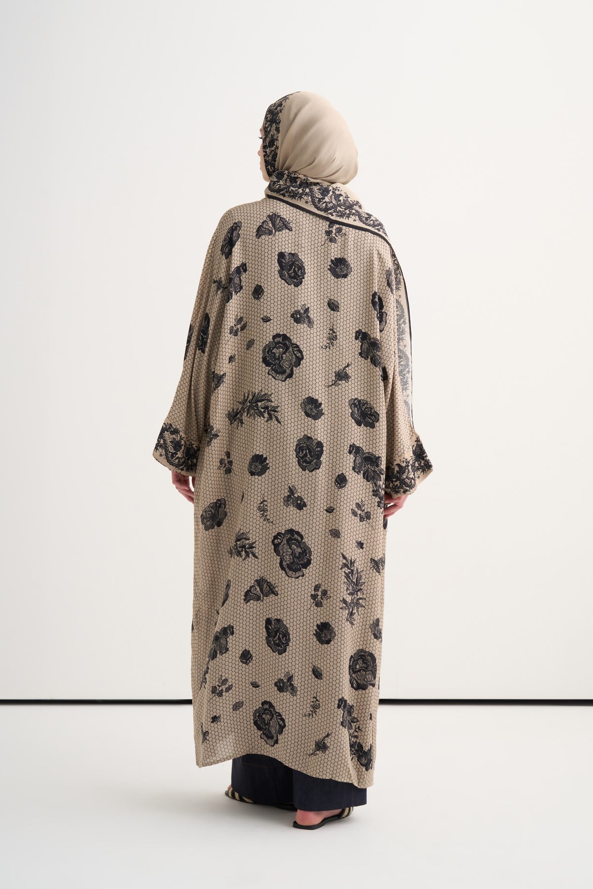 Floral Floş Scarf Vizon