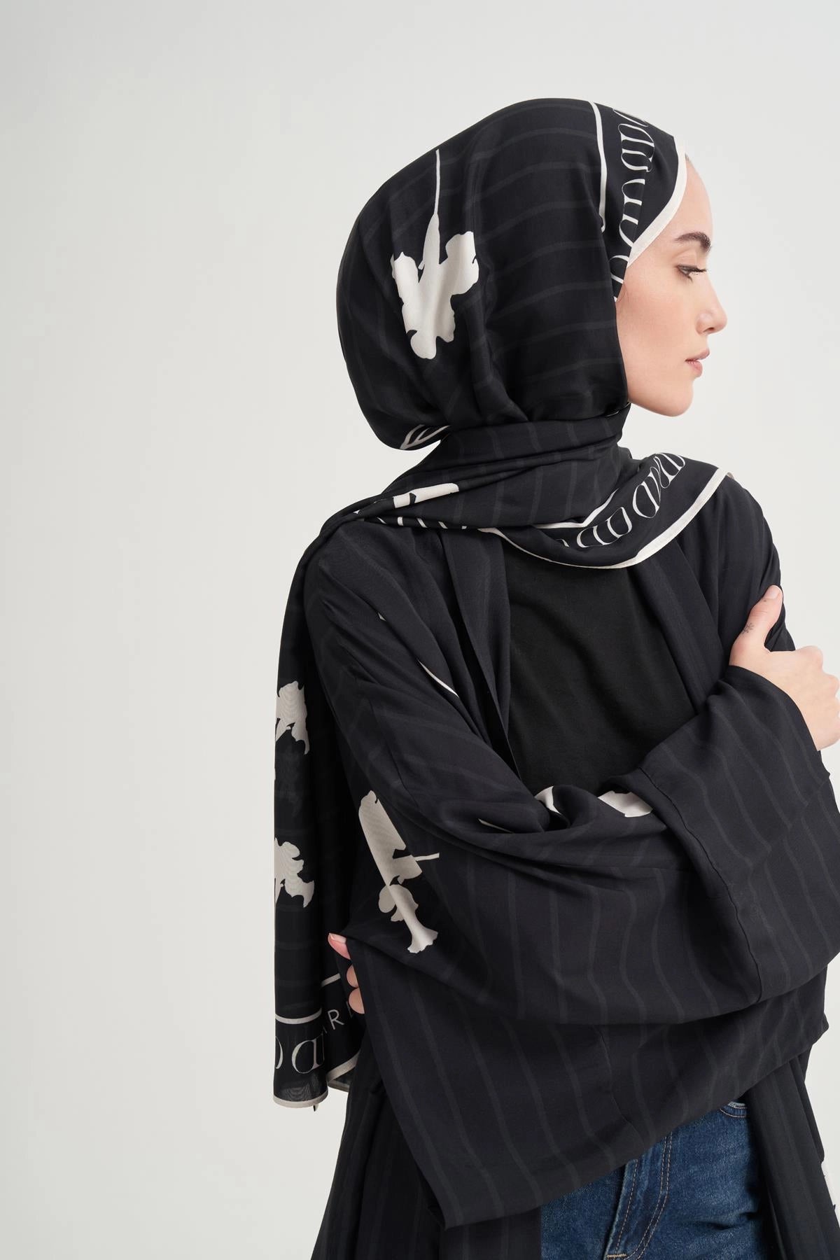 Sira Monogram Floş Scarf Siyah
