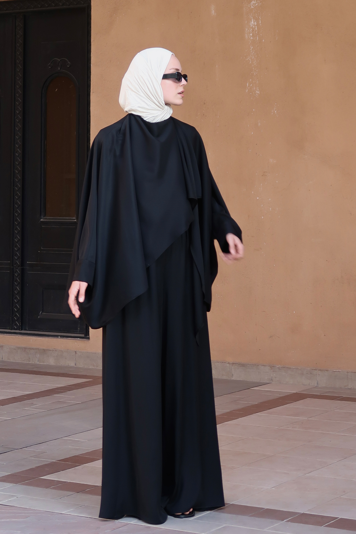 Jasrah Shawl Detail Two-Piece Set, Black