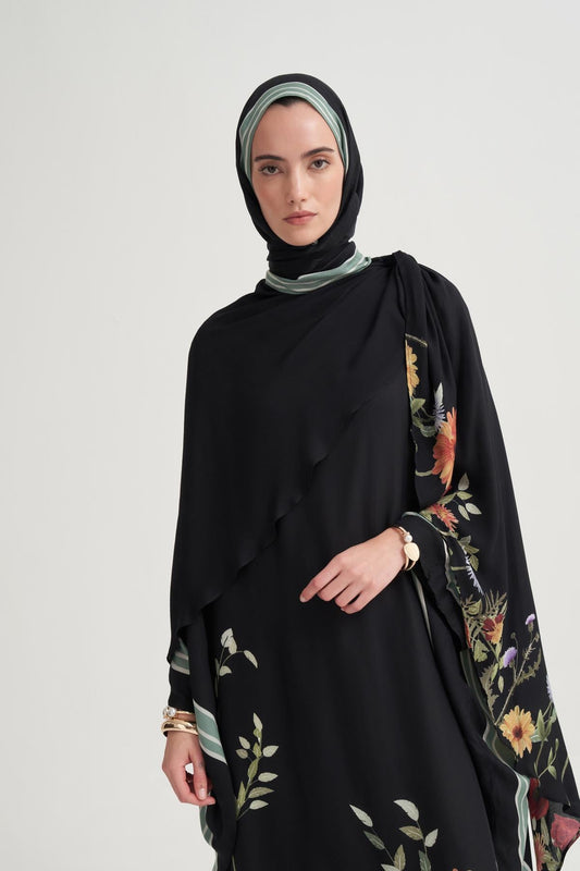 Mirya İncira Scarf Yaka Kaftan Siyah