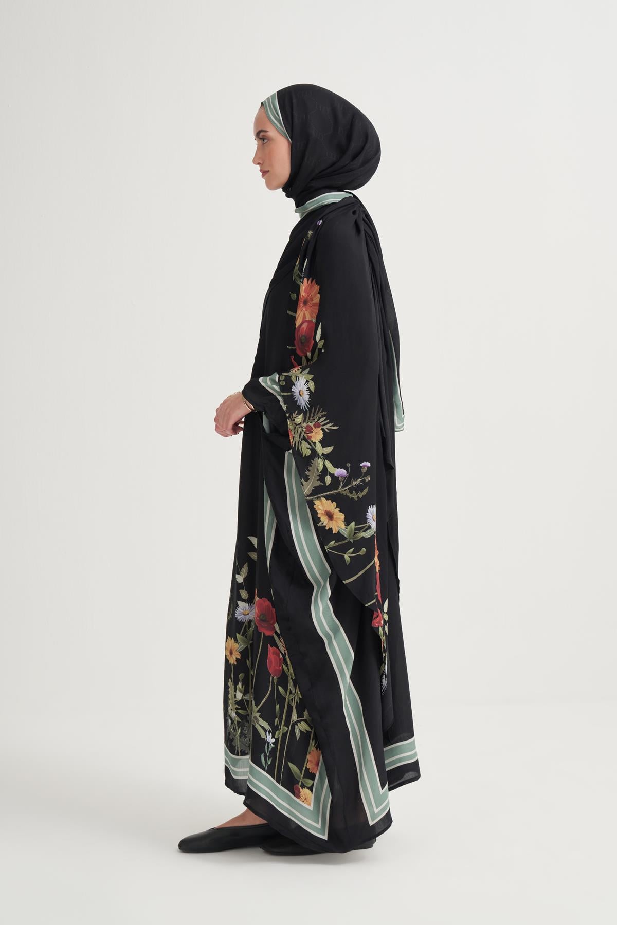 Mirya İncira Scarf Yaka Kaftan Siyah