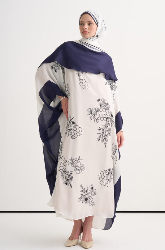 Peonia İncira Şal Yaka Kaftan Ekru