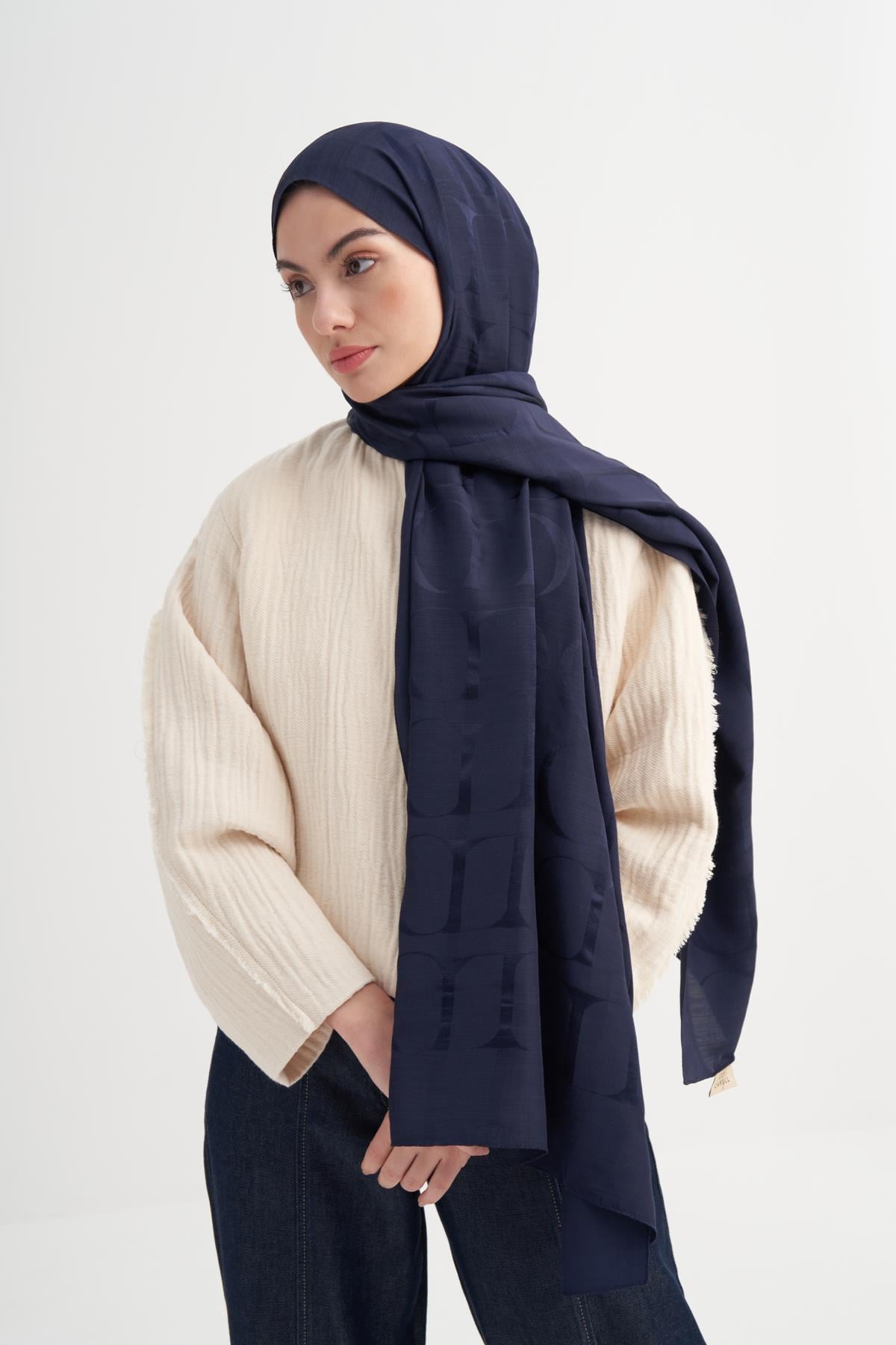 Monogram Desen Rina Floş Jakar Scarf