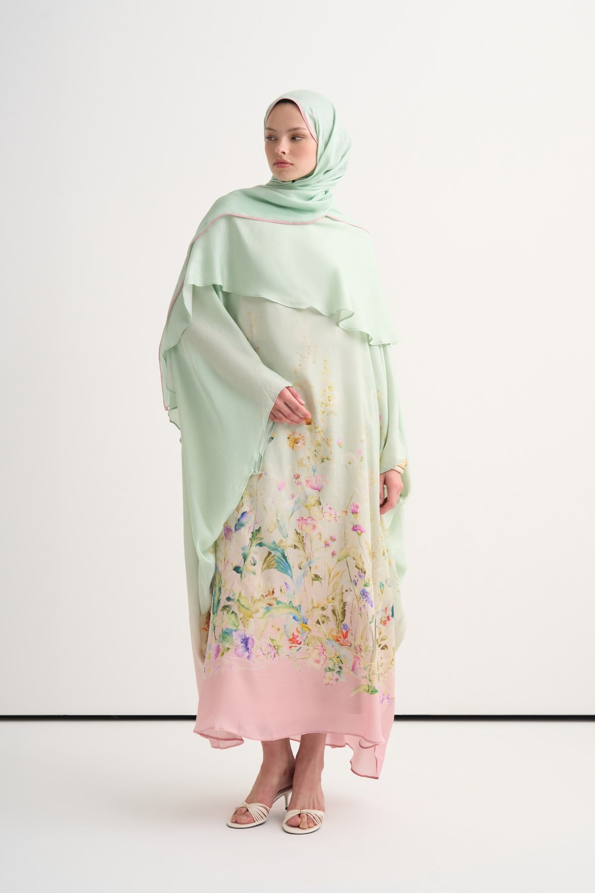 Rosalie İncira Scarf Yaka Kaftan Mint Yeşili