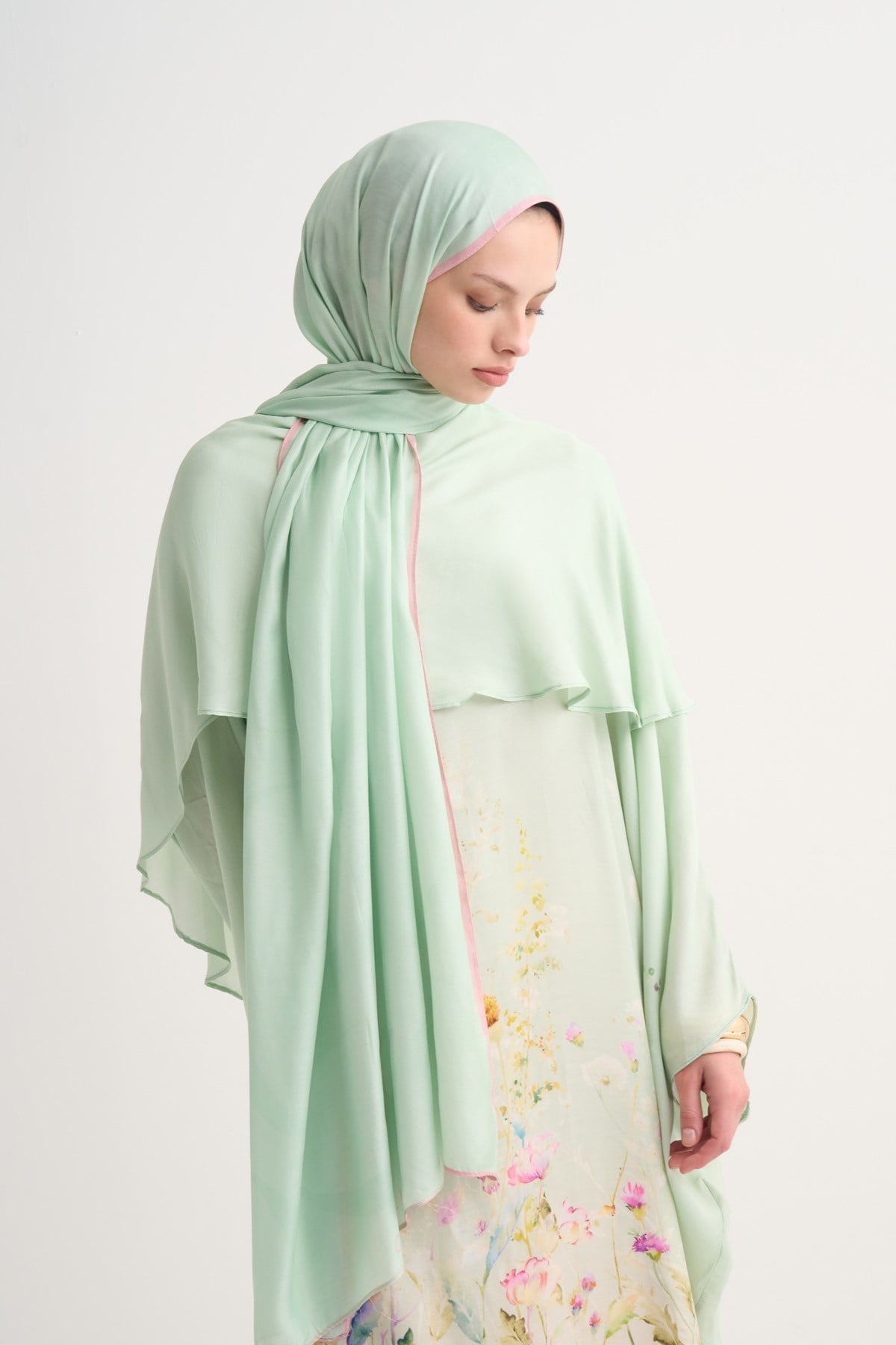 Rosalie İncira Scarf Yaka Kaftan Mint Yeşili