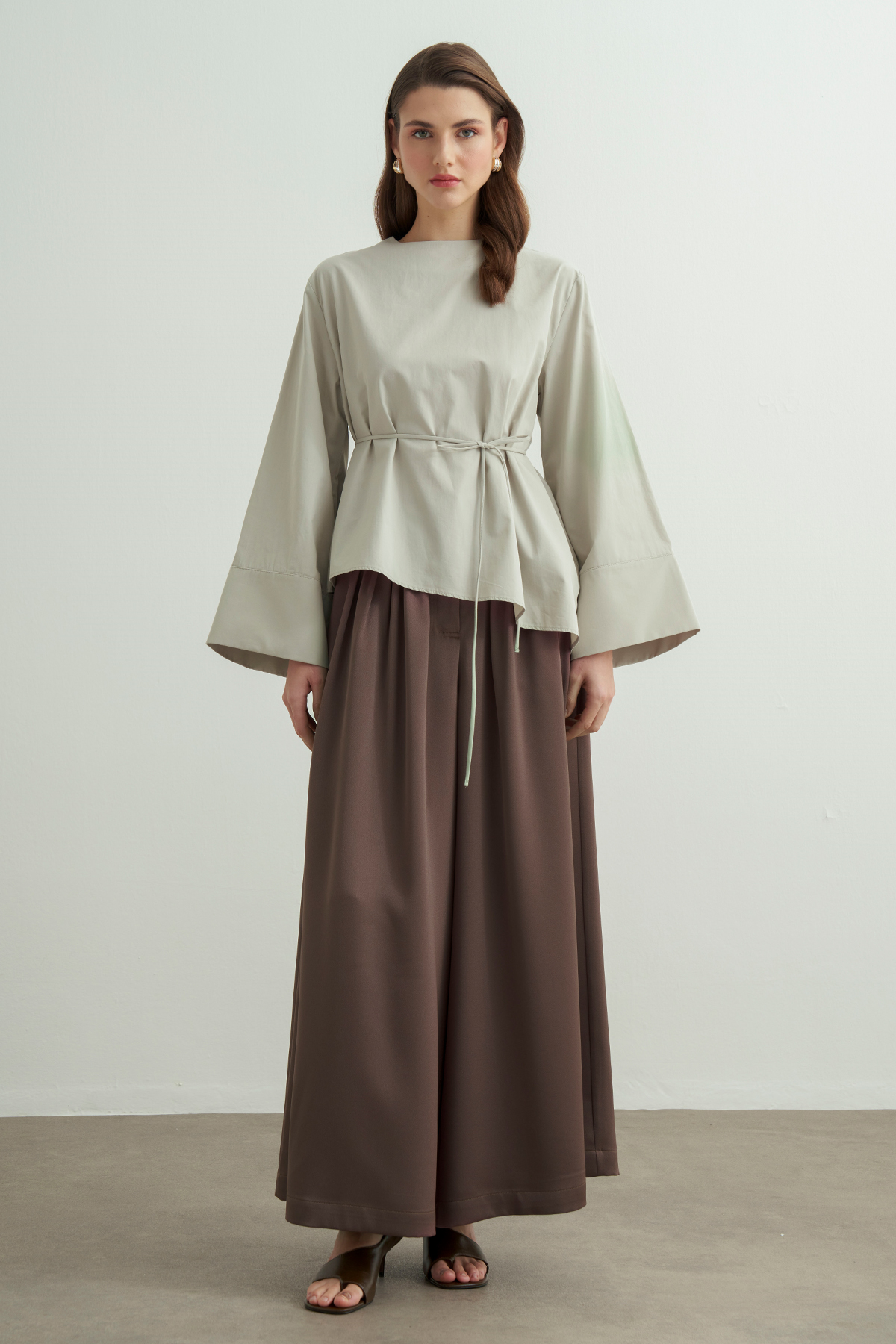 Anelis Asymmetrical Belted Poplin Blouse
