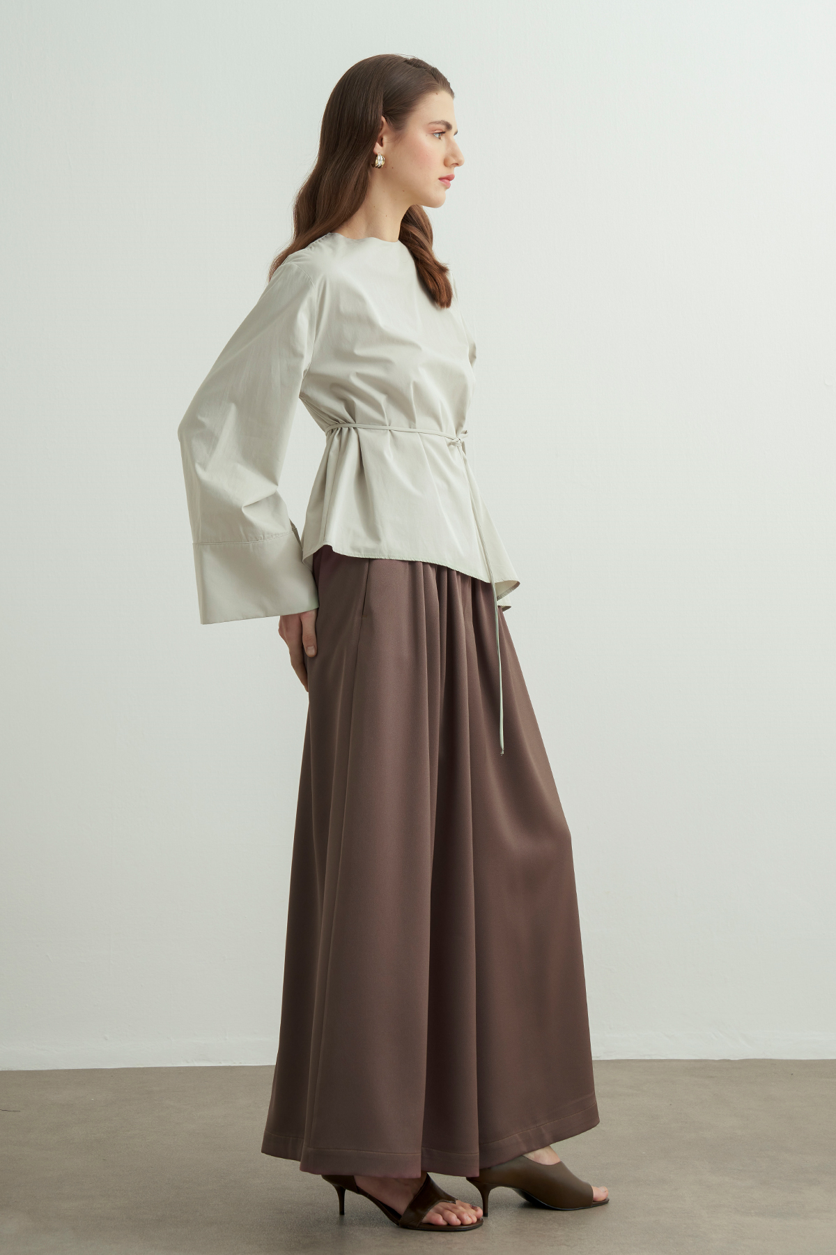 Anelis Asymmetrical Belted Poplin Blouse
