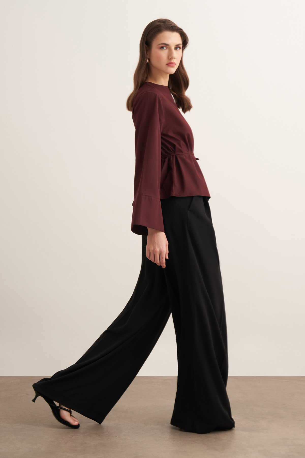 Anelis Asymmetrical Belted Poplin Blouse
