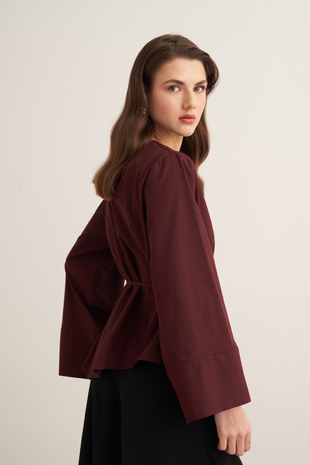 Anelis Asymmetrical Belted Poplin Blouse