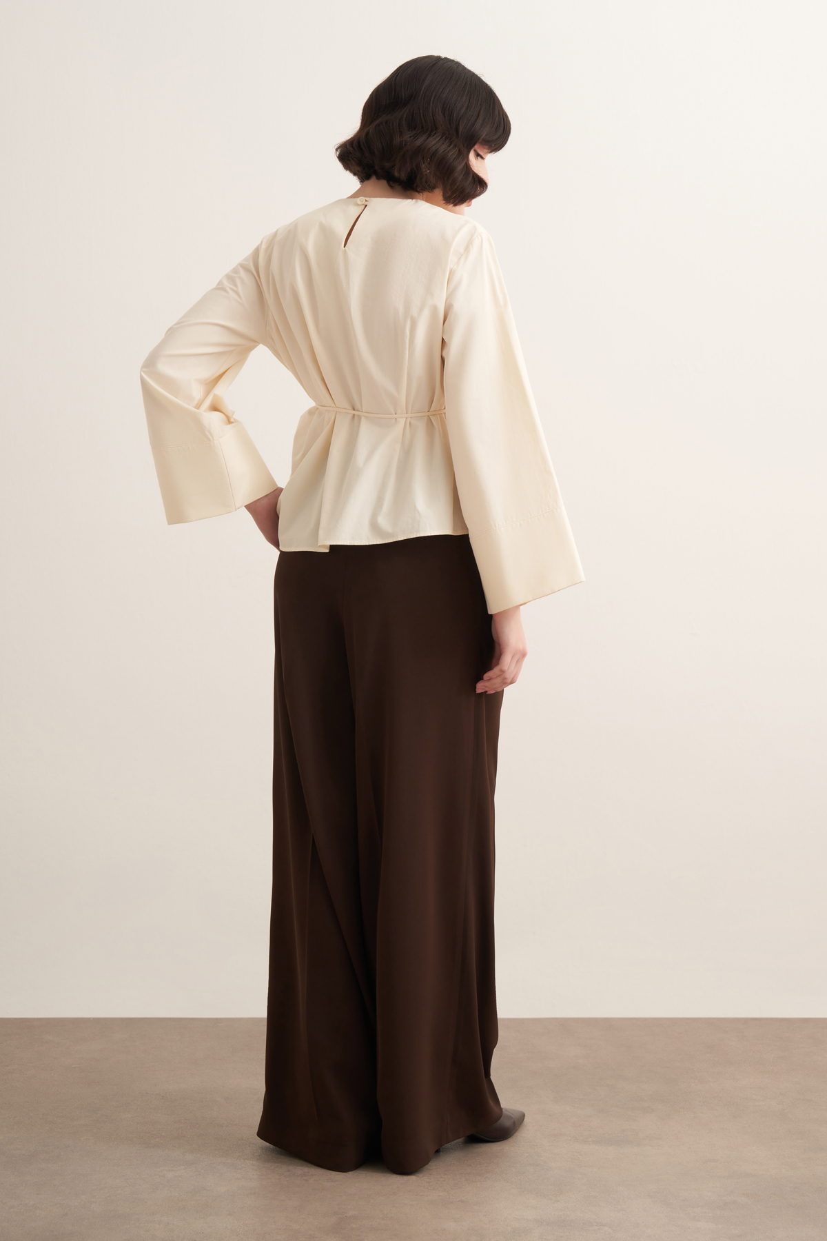 Anelis Asymmetrical Belted Poplin Blouse