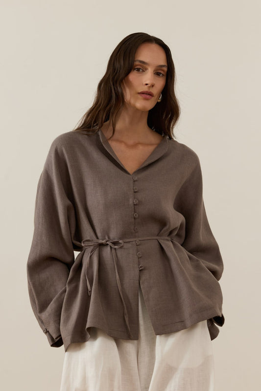 Brisa Belted Linen Shirt