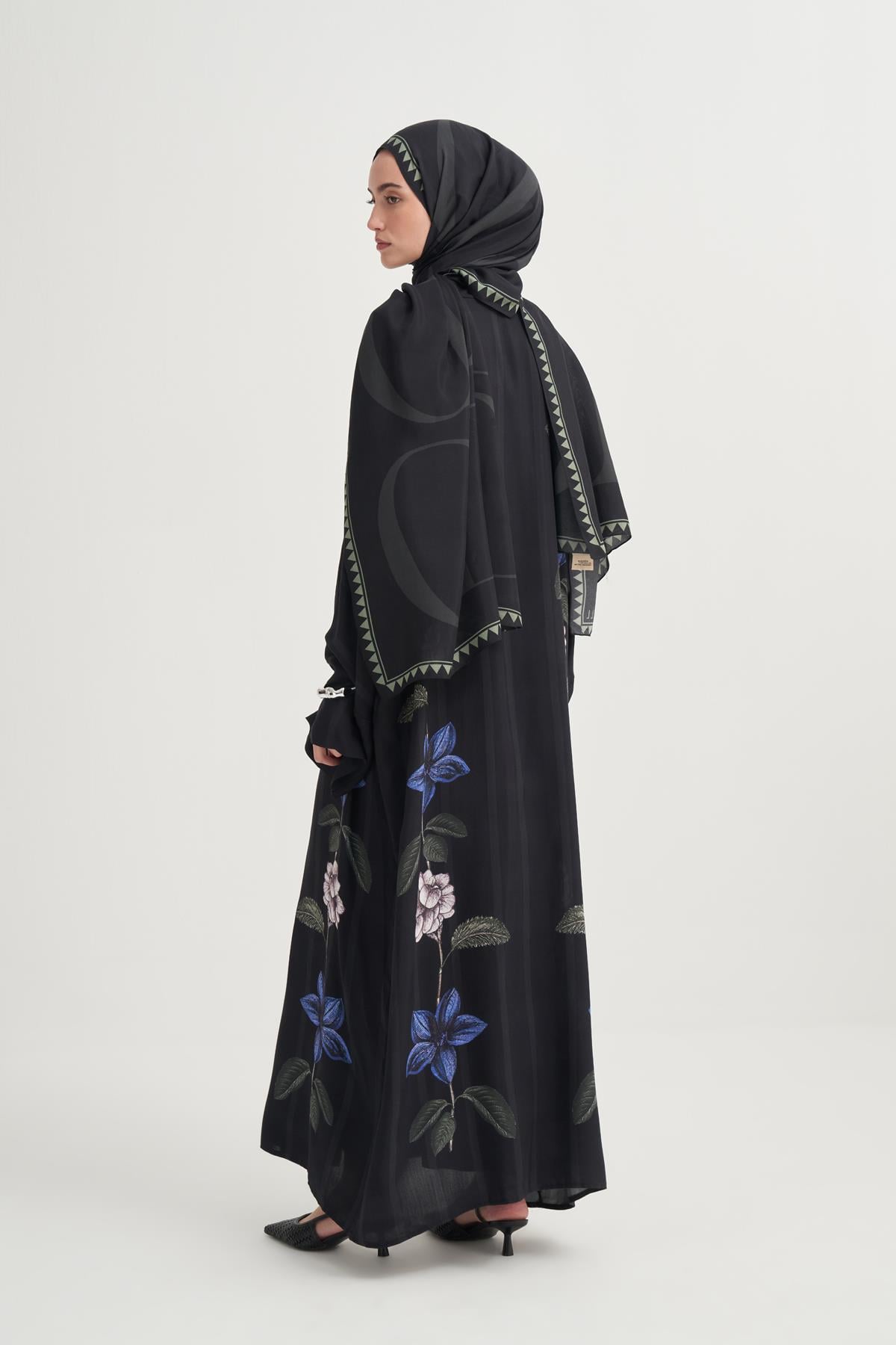 Blossia Premium Floş Abaya Siyah
