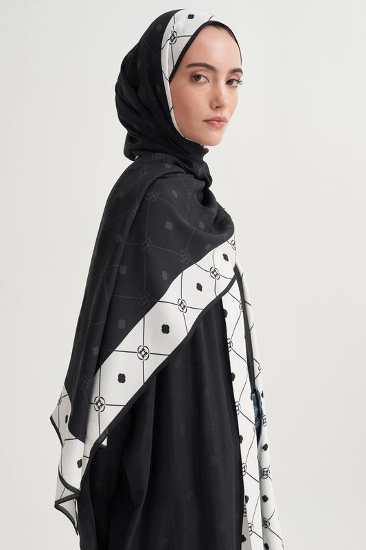 Mia Monogram Floş Scarf Siyah