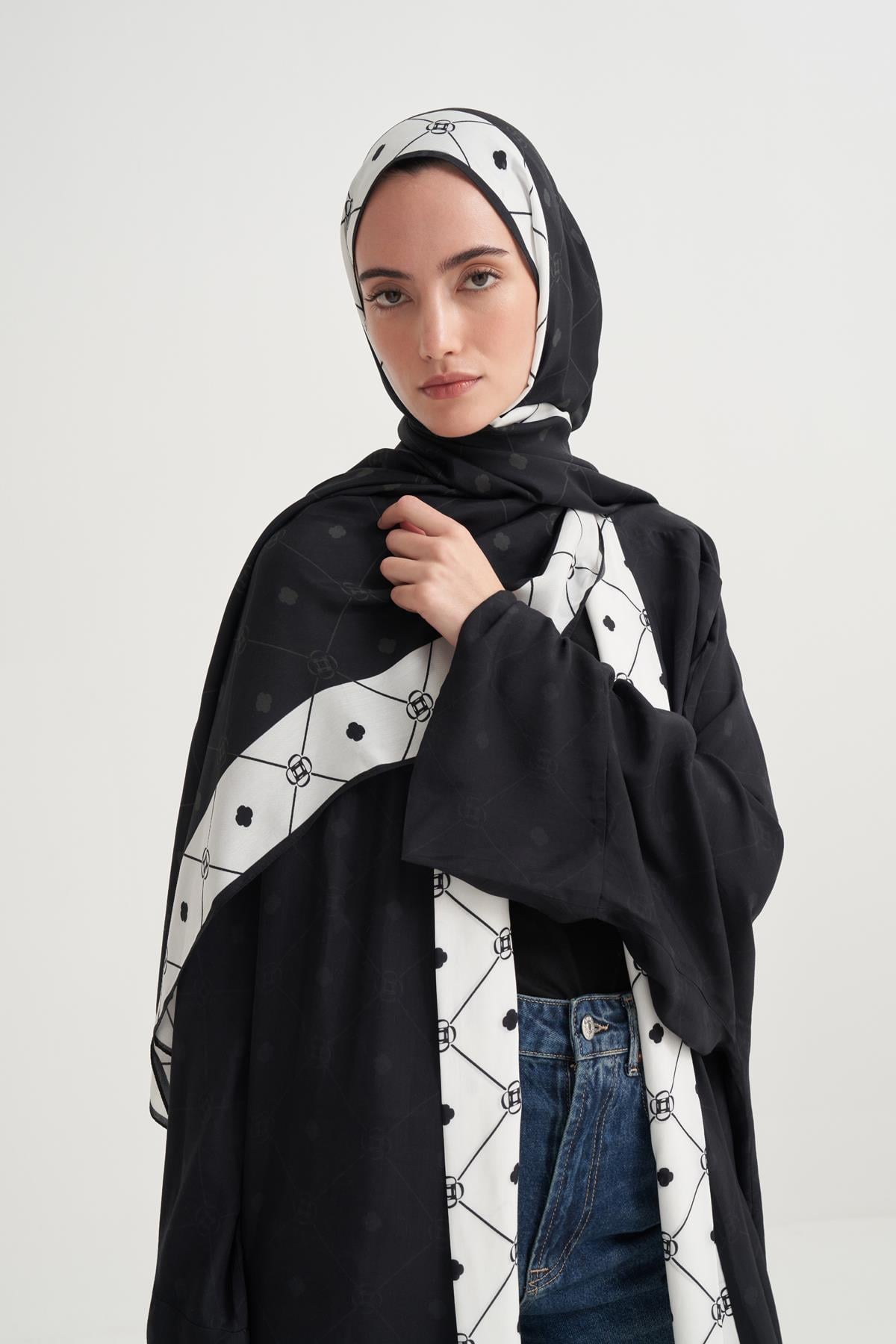 Mia Monogram Floş Scarf Siyah