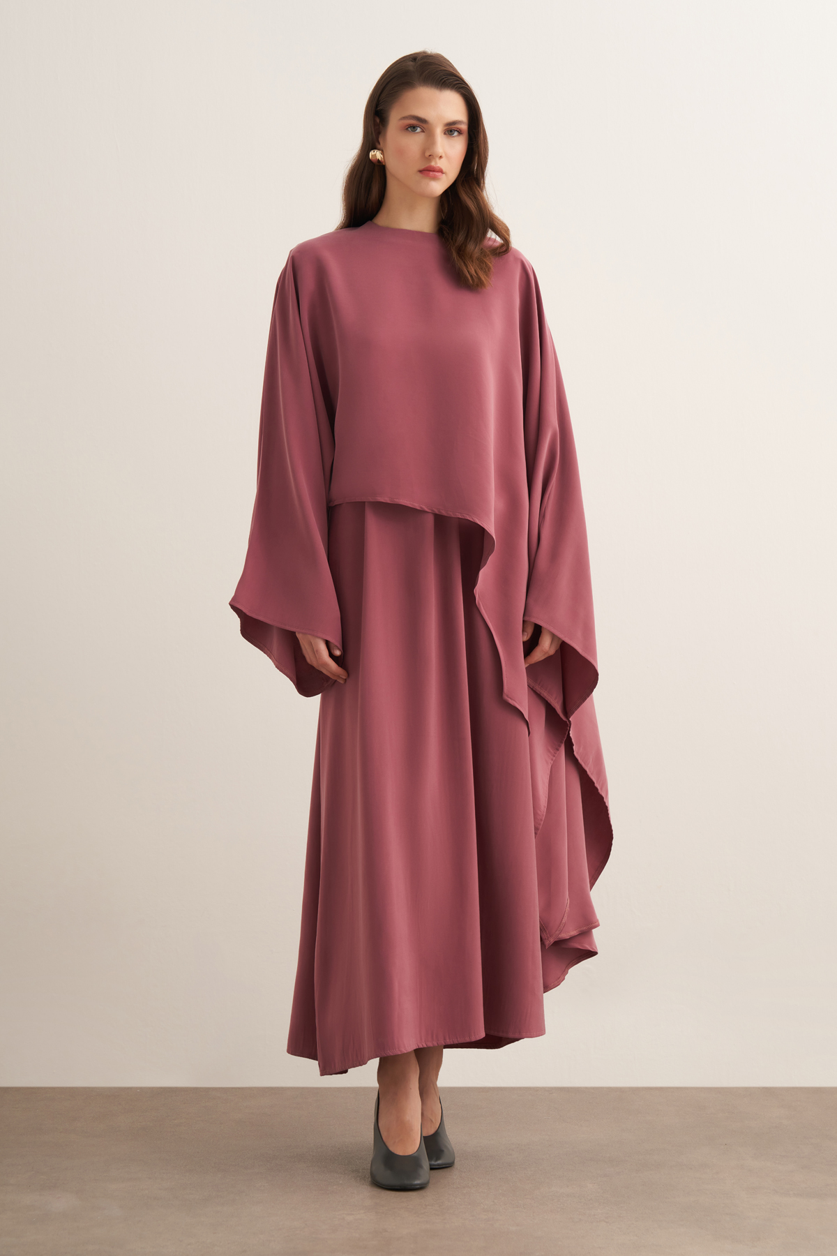 Dhiba Cupra Two-Piece Dress Set with Cape