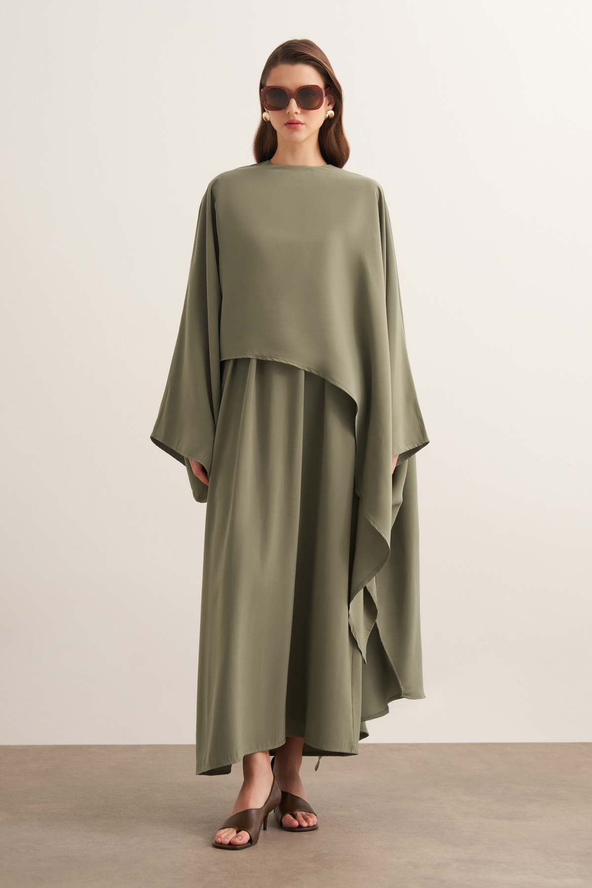Dhiba Cupra Two-Piece Dress Set with Cape