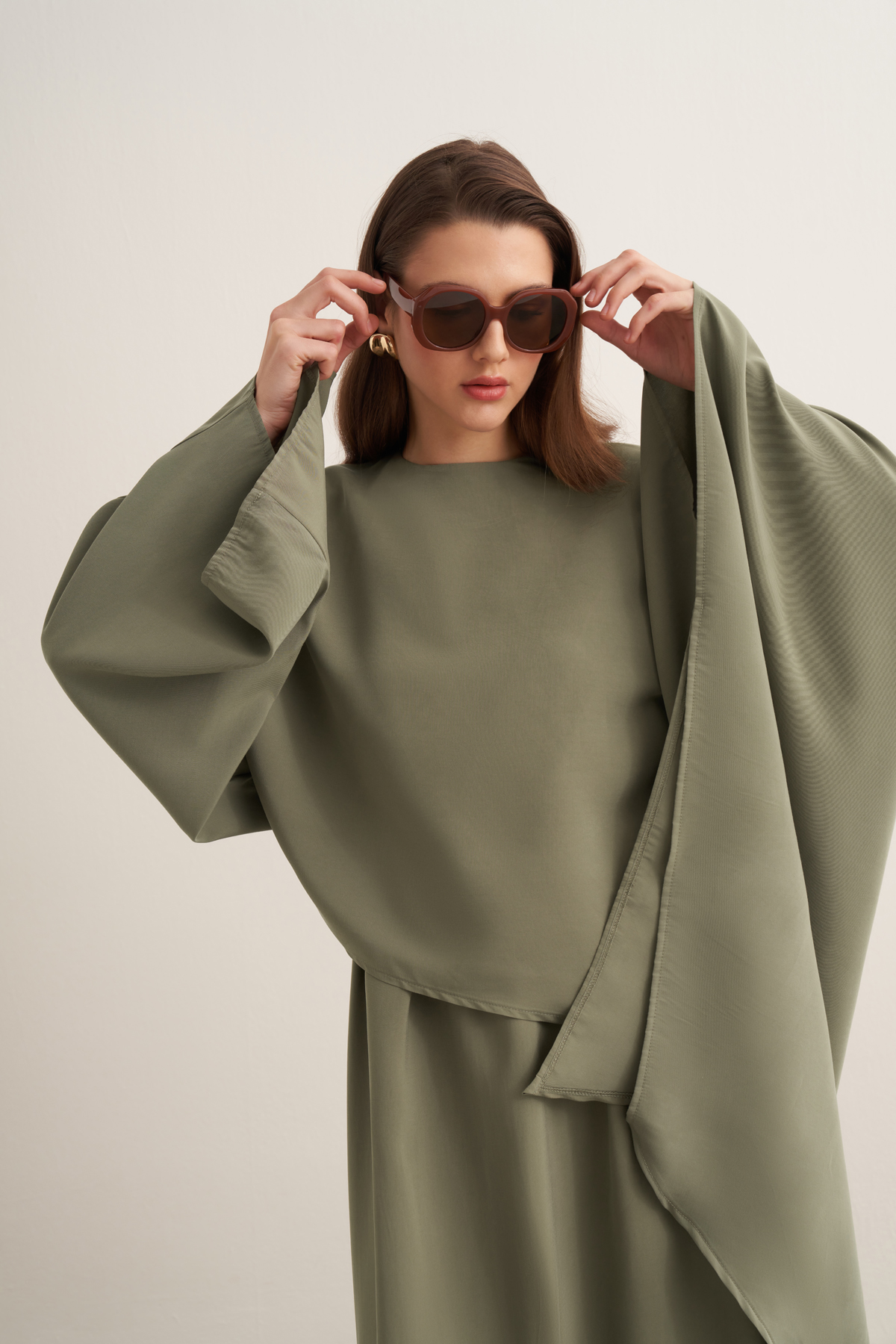 Dhiba Cupra Two-Piece Dress Set with Cape