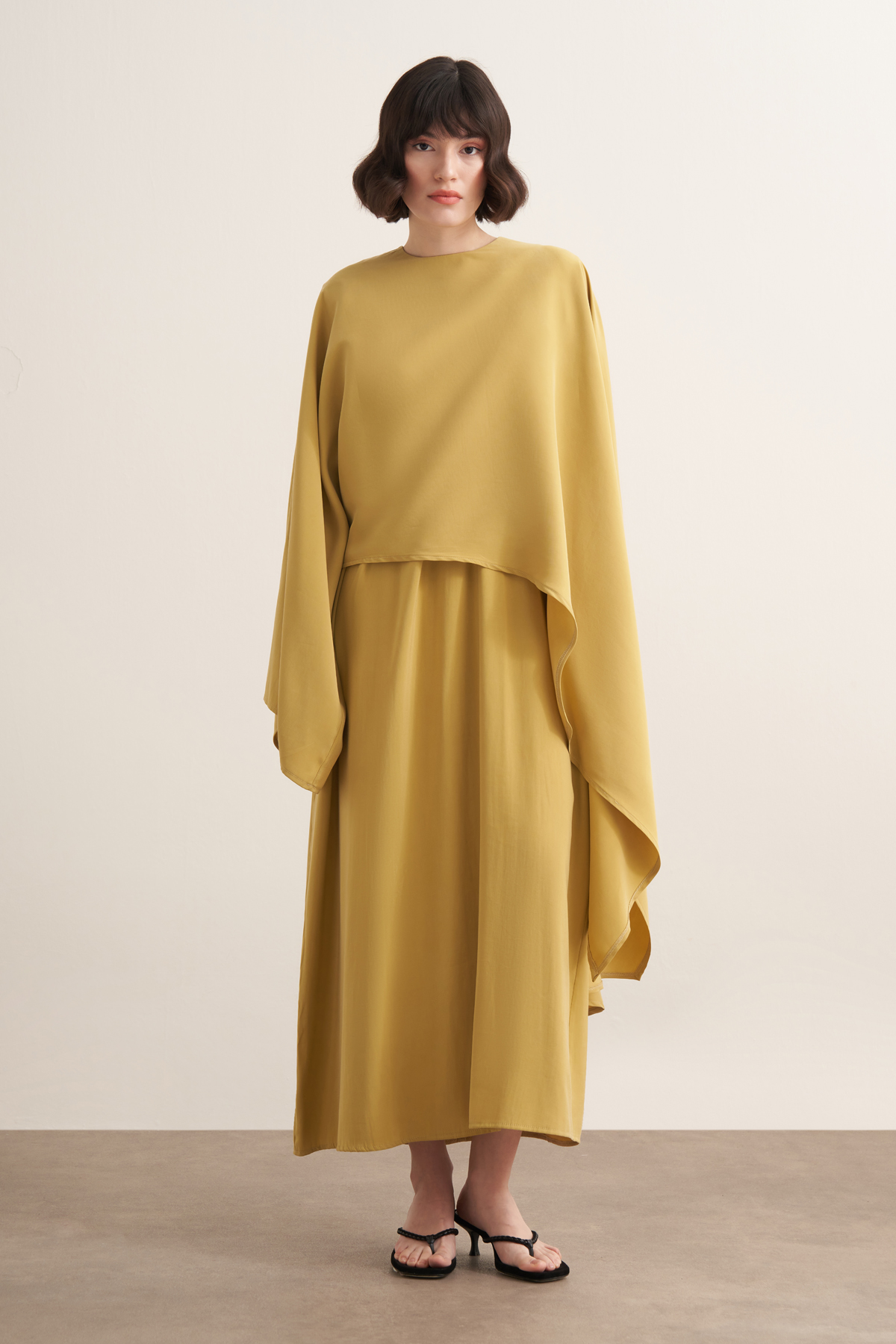 Dhiba Cupra Two-Piece Dress Set with Cape