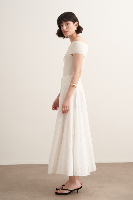 Ember Ribbed Embroidered Voile Skirt
