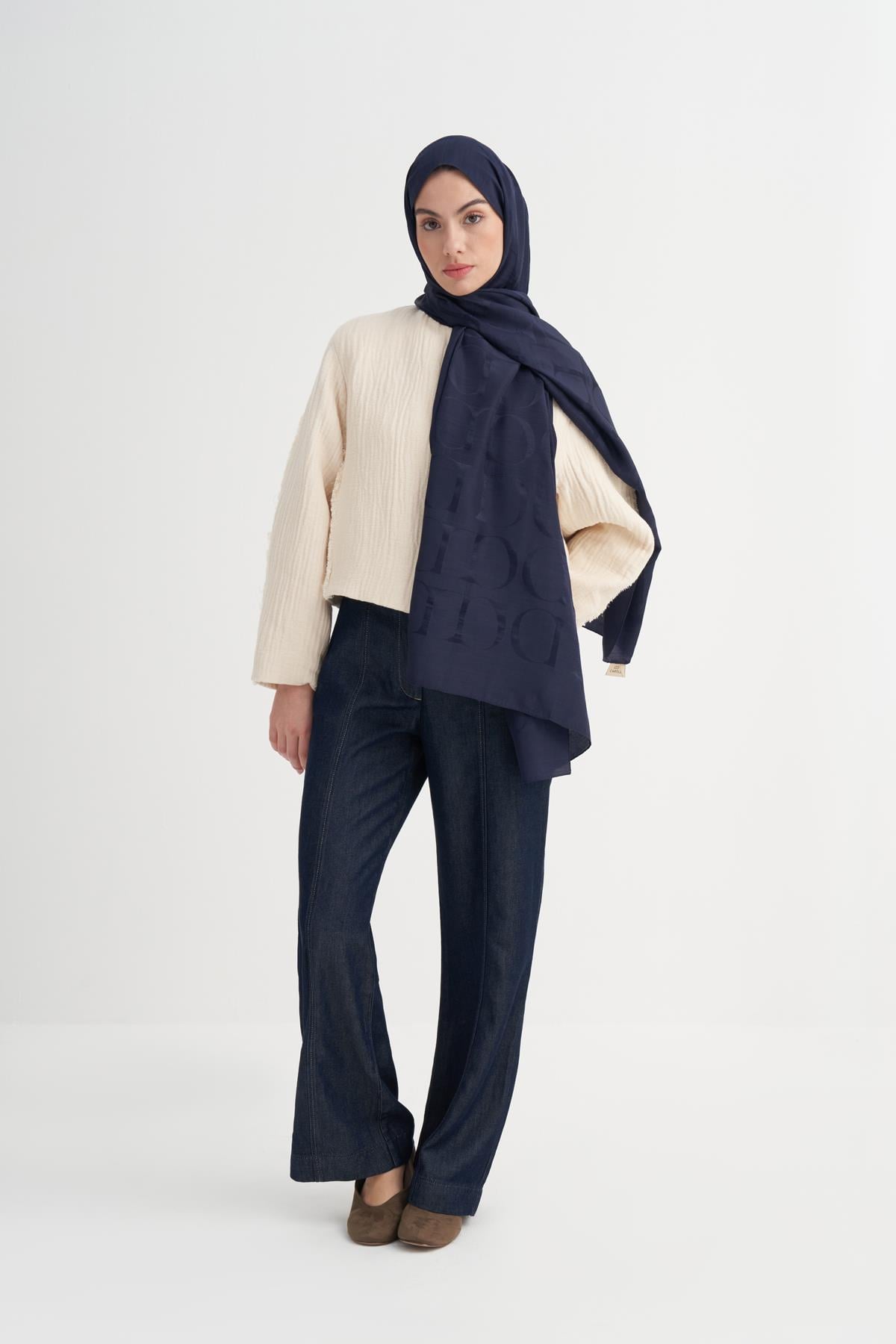 Monogram Desen Rina Floş Jakar Scarf