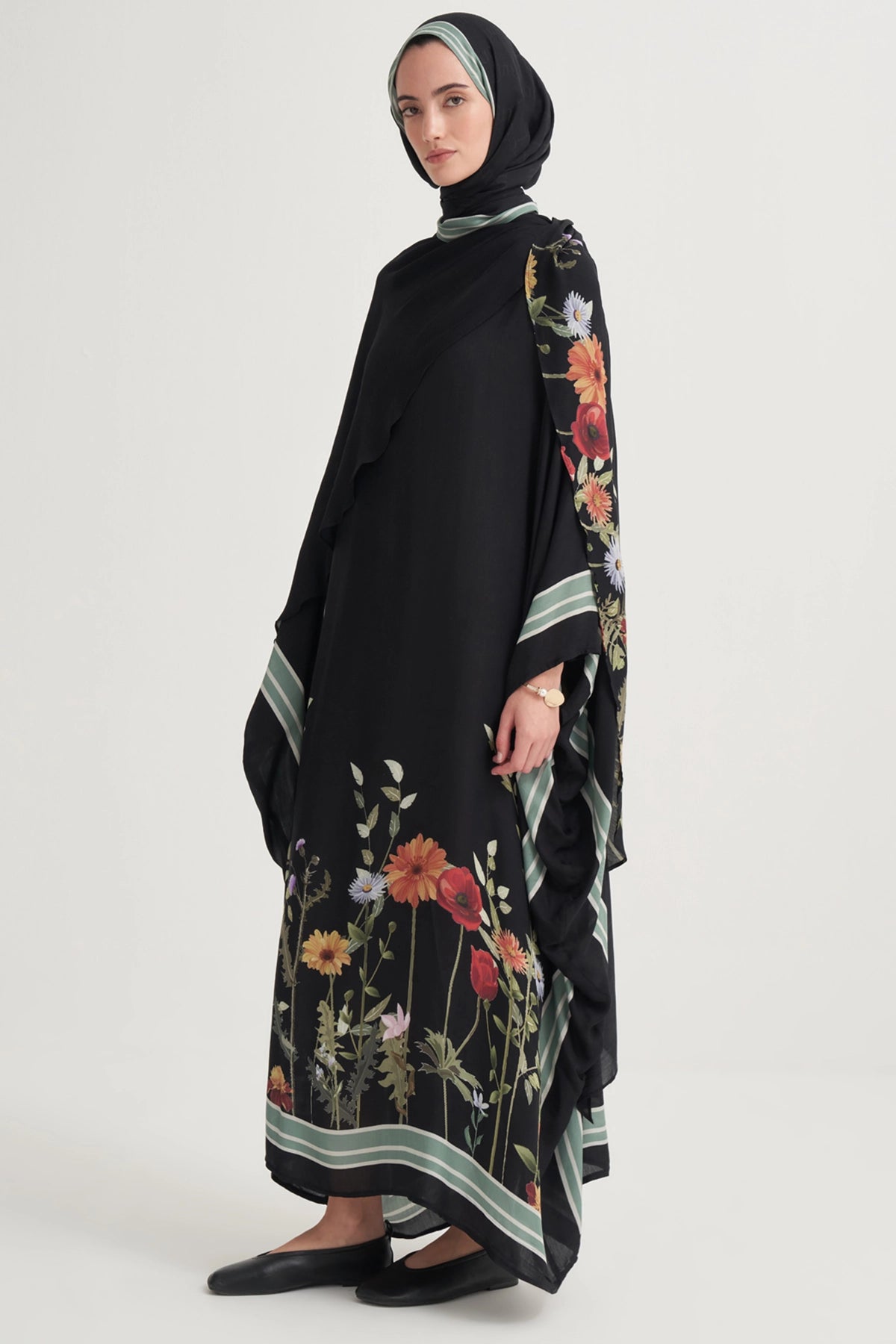 Mirya İncira Scarf Yaka Kaftan Siyah
