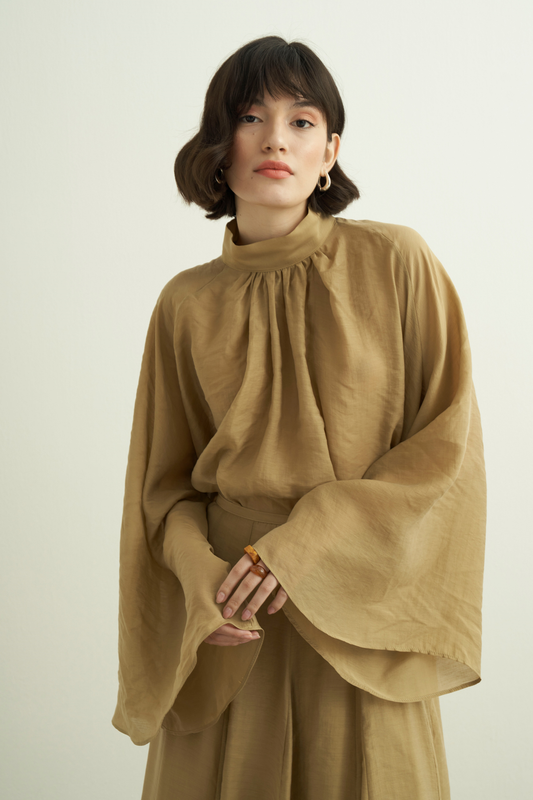 Helena High Neck Draped Blouse
