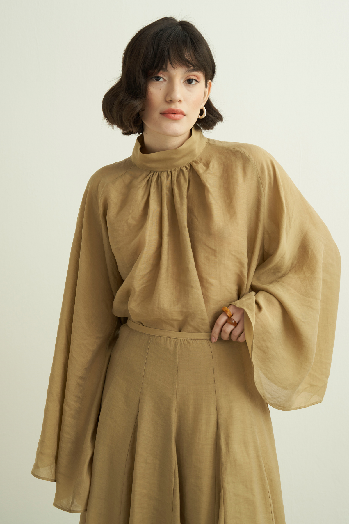 Helena High Neck Draped Blouse