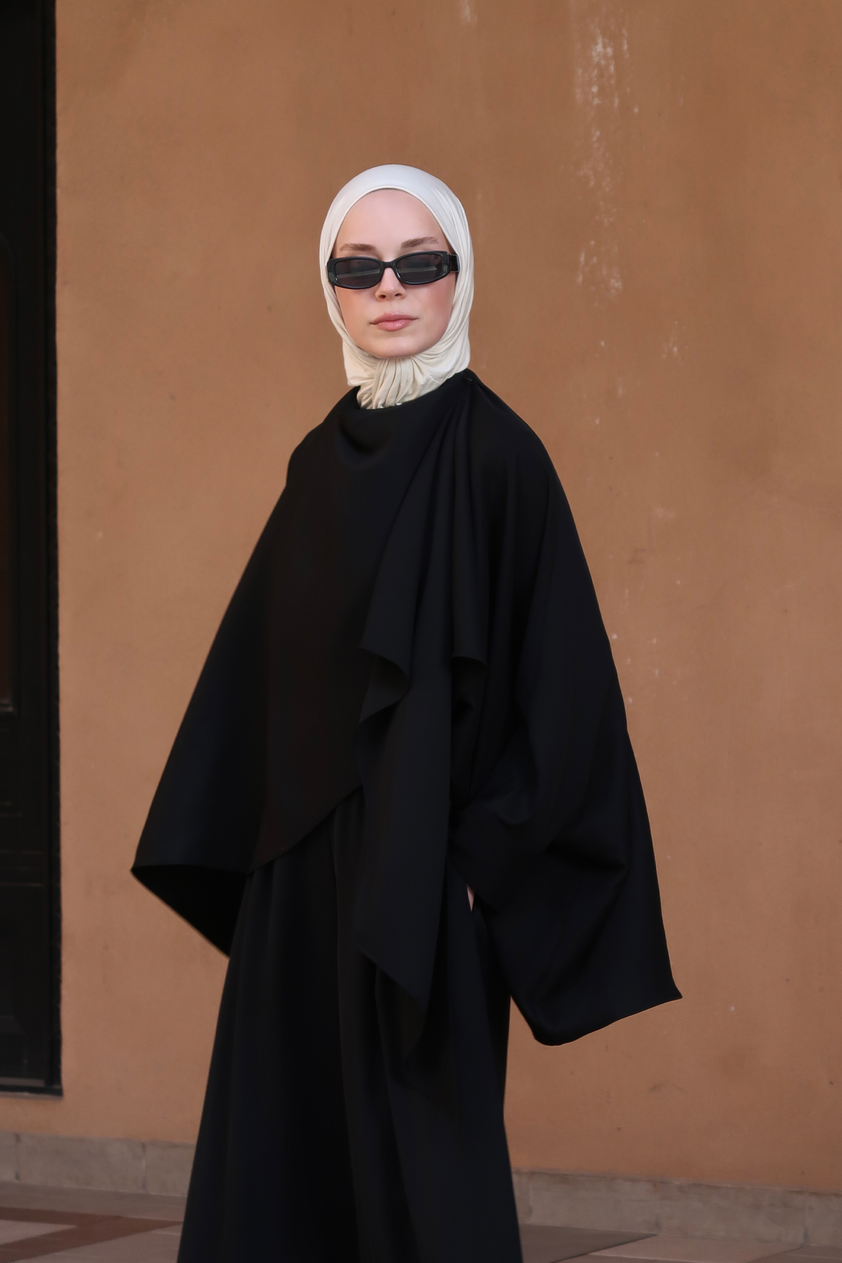 Jasrah Shawl Detail Two-Piece Set, Black