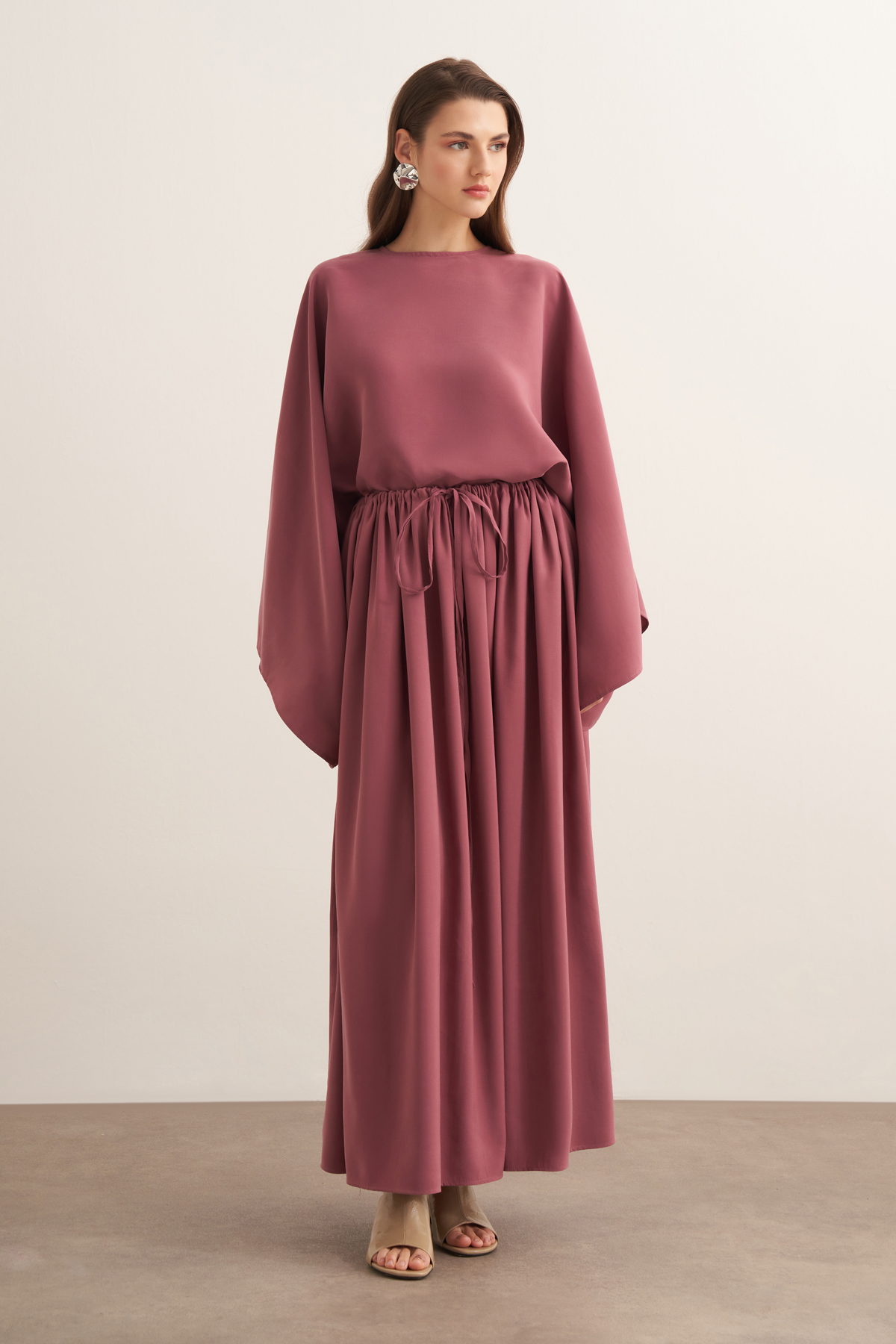 Noor Gathered Skirt Cupra Set