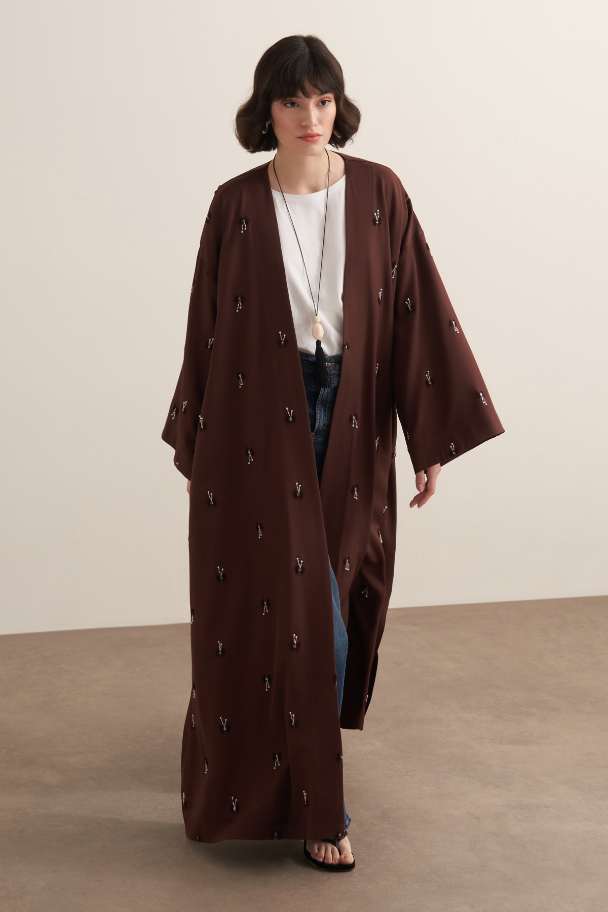 Qamrah Beaded Long Kimono