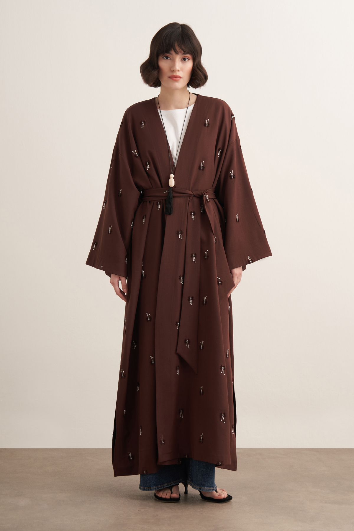 Qamrah Beaded Long Kimono
